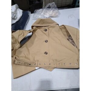 Rokh-Strap Detailed Cropped Trench Jacket-Beige-36 (US Women's 4)